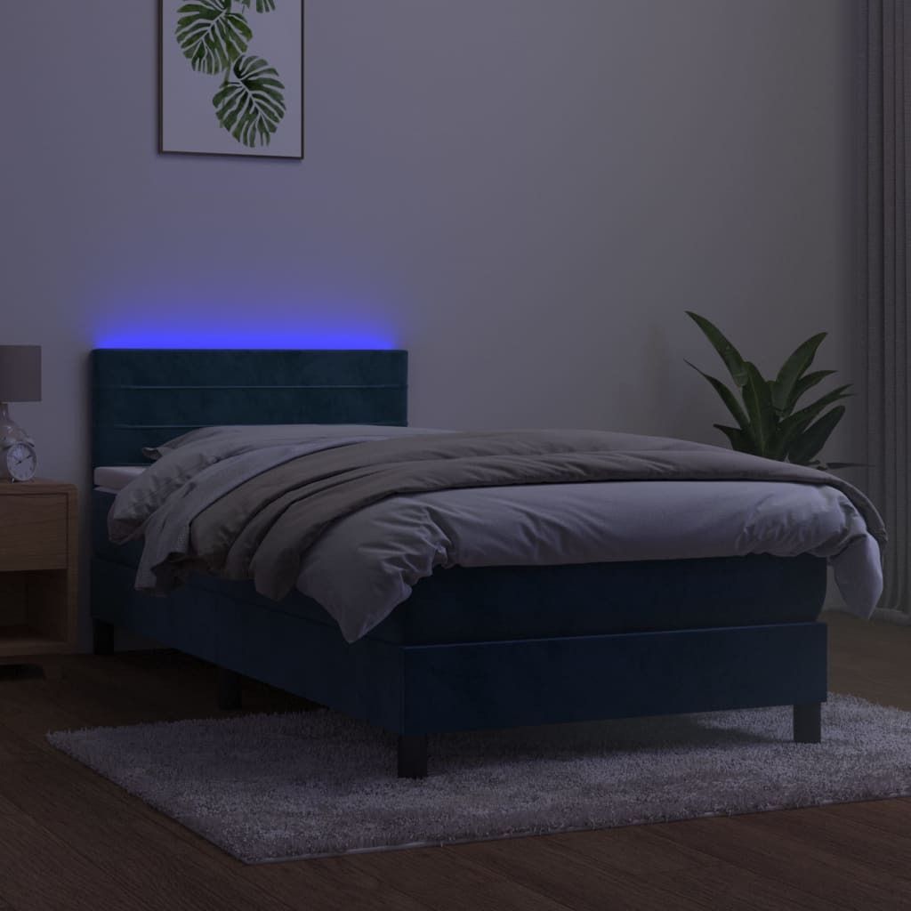Maison Exclusive - Boxspringbett mit Matratze & LED Dunkelblau 90x200 cm Samt