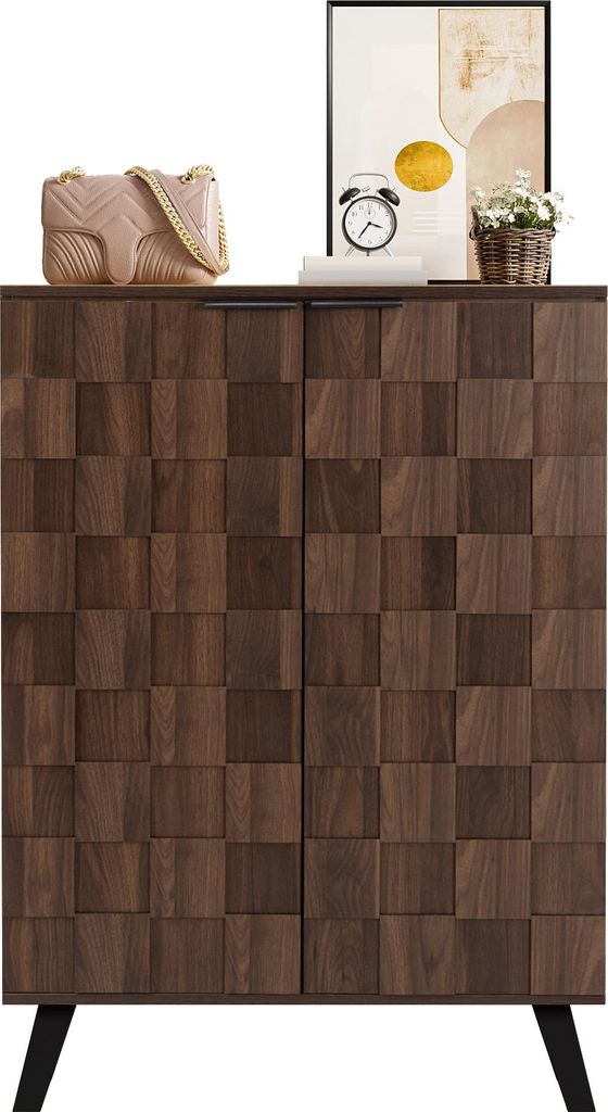 Fortuna Lai Sideboard, Moderner Schuhschrank mit 5 Fächern in dunkler Holzmaserung – Maße 80 x 35,5 x 110 cm, Verstellbare Einlegeböden