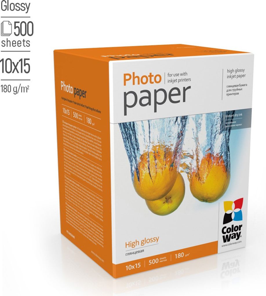 Papier photo brillant ColorWay, 180 g/m², 10x15, 500 Image du produit 