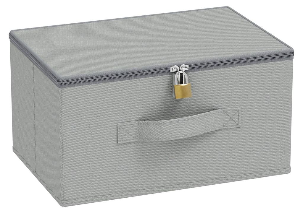 Abschließbare Aufbewahrungsbox mit Deckel, faltbar, Kleiderschrank-Organizer mit Stoffgriffen, grau, 30 x 20 x 15 cm