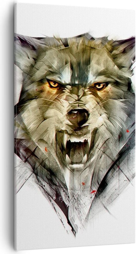 Bild auf Leinwand - Leinwandbild - Wolf Tier Wald - 55x100cm - Wand Bild - Wanddeko - Wandbilder - Leinwanddruck - Bilder - Kunstdruck - Wanddekora...