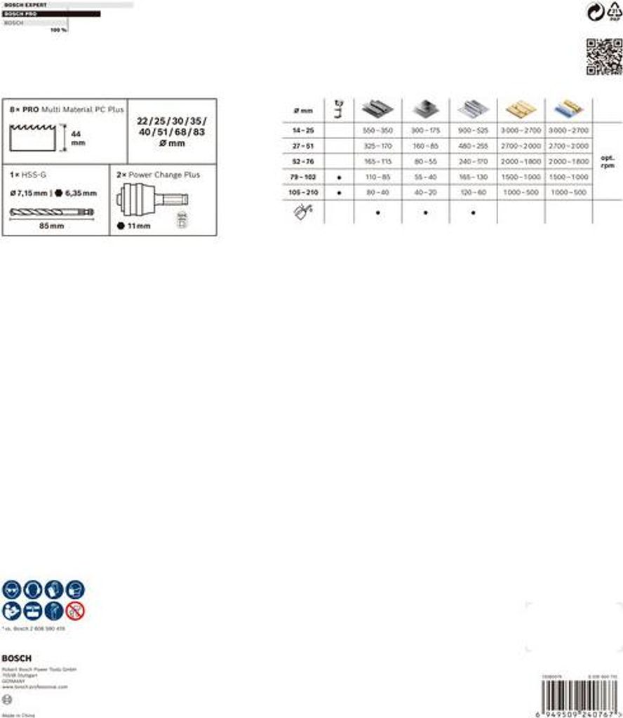 PRO Multi Material PC Plus Lochsägen-Set, 22-83 mm, 11-tlg.
