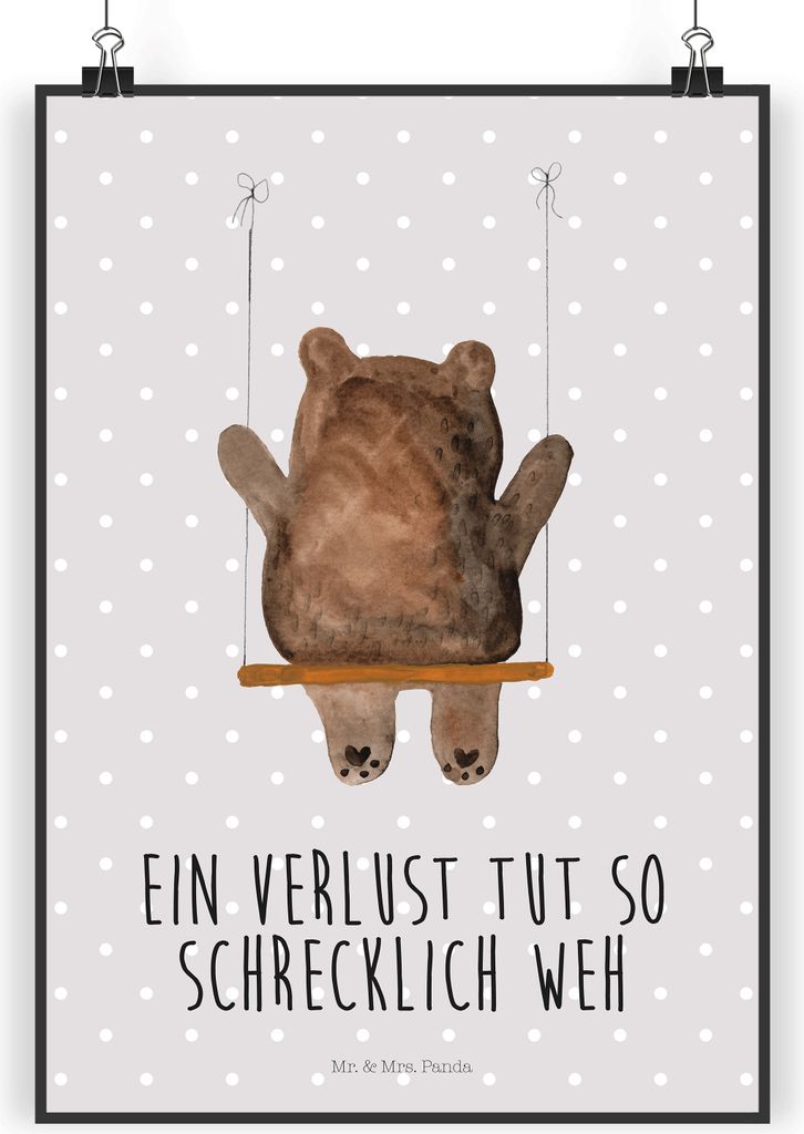 Mr. & Mrs. Panda Bild Bär Schaukel DIN A5 - Grau Pastell - Geschenk, Teddy, drucke, Wandbild, Kunstdruck, Wandschmuck, wanddeko