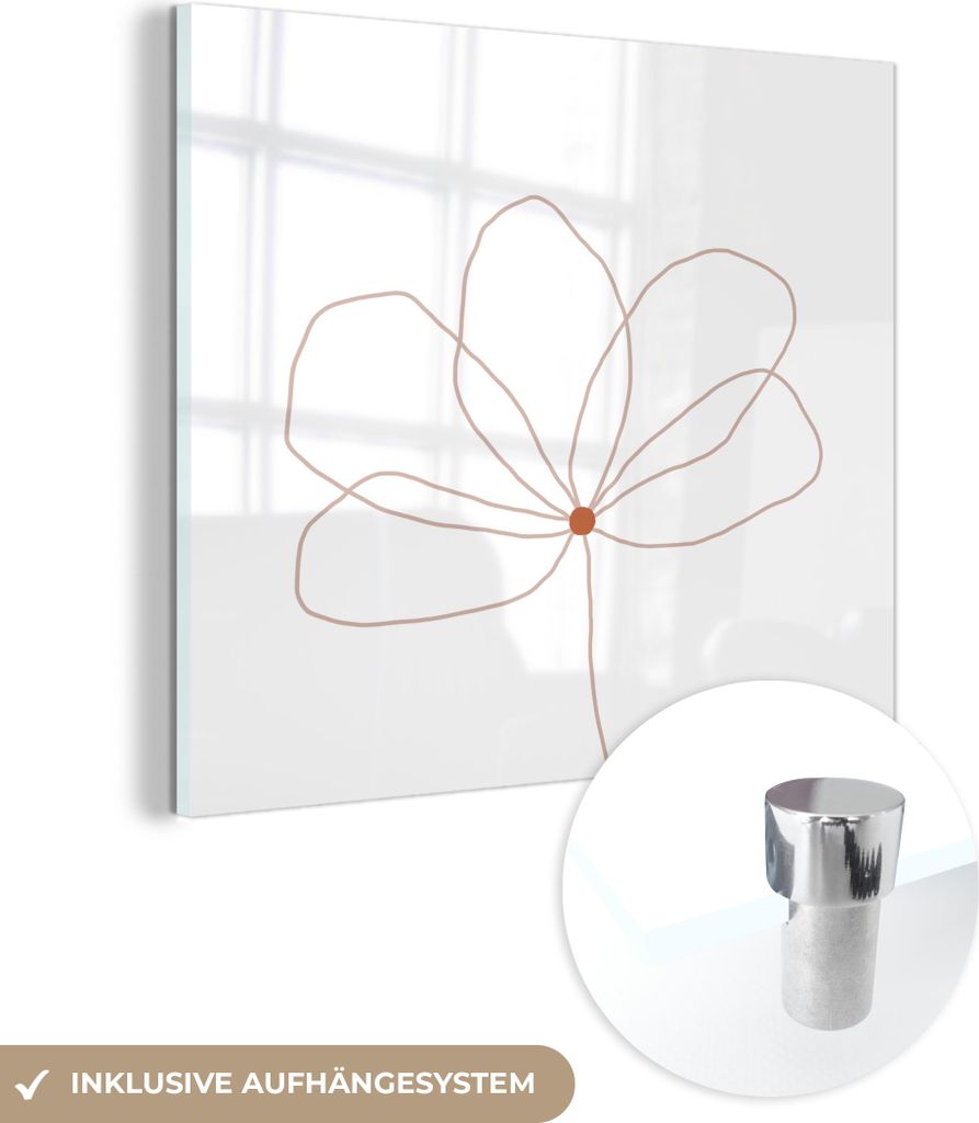MuchoWow Glasbilder - Bilder auf Wandbild - Foto auf Glas Blume - Strichzeichnung - Natur 90x90 cm Wanddekoration aus Glas - Acrylglasbild - Acrylb...