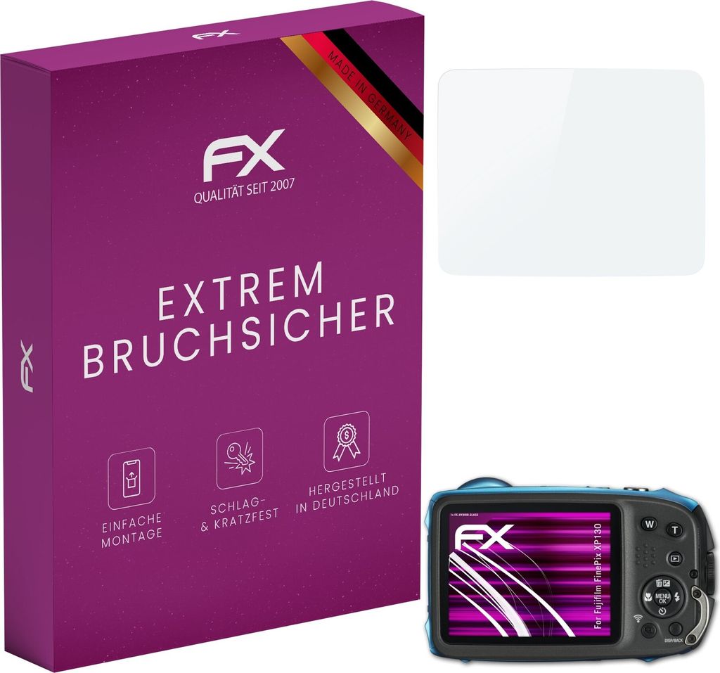 atFoliX FX-Hybrid-Glass Displayfolie kompatibel mit Fujifilm FinePix XP130 Glasfolie