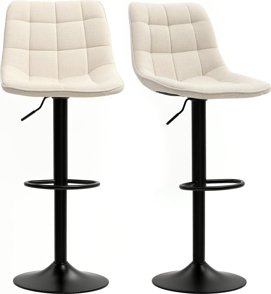 Moderner Barhocker, 2er-Set drehbare Barstühle mit Rückenlehne, höhenverstellbar, mit Fußstütze, gepolstert, Beige