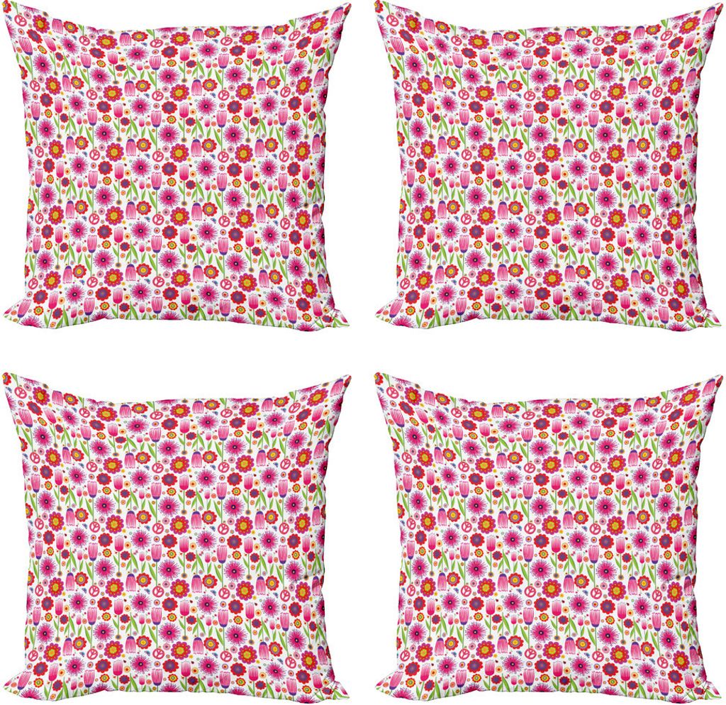 ABAKUHAUS Hippie Kissenbezug Set (4 Stück), Sixties Peaces, Moderner Doppelseitiger Digitaldruck, 50 cm x 50 cm, Mehrfarbig