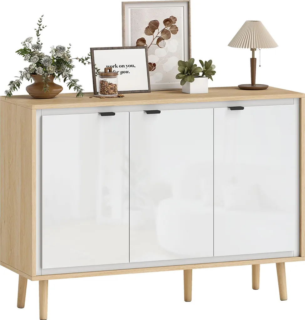 Enfilade moderne blanche 3 portes - Meuble de salon design 107x35 cm