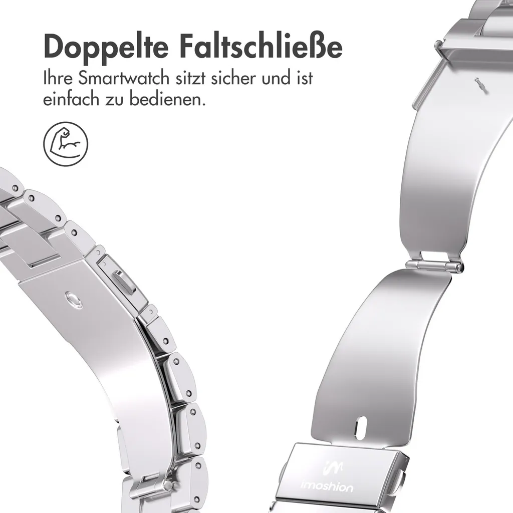 Watch 10 - 46 mm, Watch 1 - 42 mm, Watch 2 - 42 mm, Watch 3 - 42 mm, Watch 42 mm, Watch 44 mm, Watch 4 - 44 mm, Watch 5 - 44 mm, Watch 6 - 44 mm, Watch 7 - 45 mm, Watch 8 - 45 mm, Watch 9 - 45 mm, Watch SE 2022 - 44 mm, Watch SE 2023 - 44 mm, Watch SE - 44 mm, Watch Ultra 2 - 49 mm, Watch Ultra - 49 mm Cinturino: imoshion Stahlband AW - 7