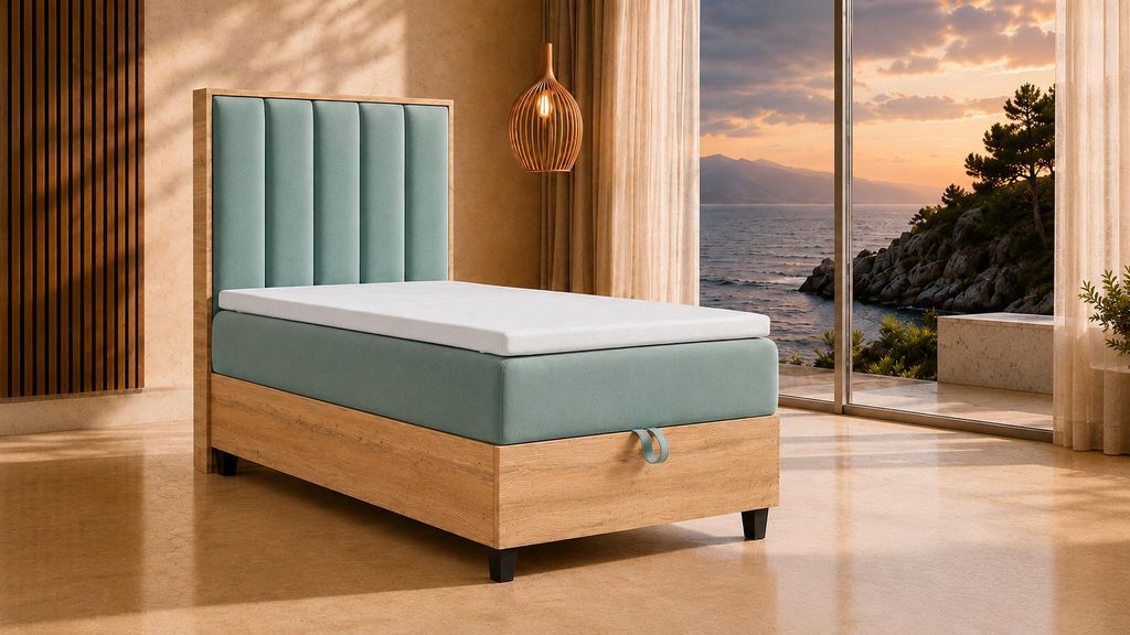 Trinity K-1 Einzelbett 100x200 Mintgrün | Boxspringbett mit Produktbild 