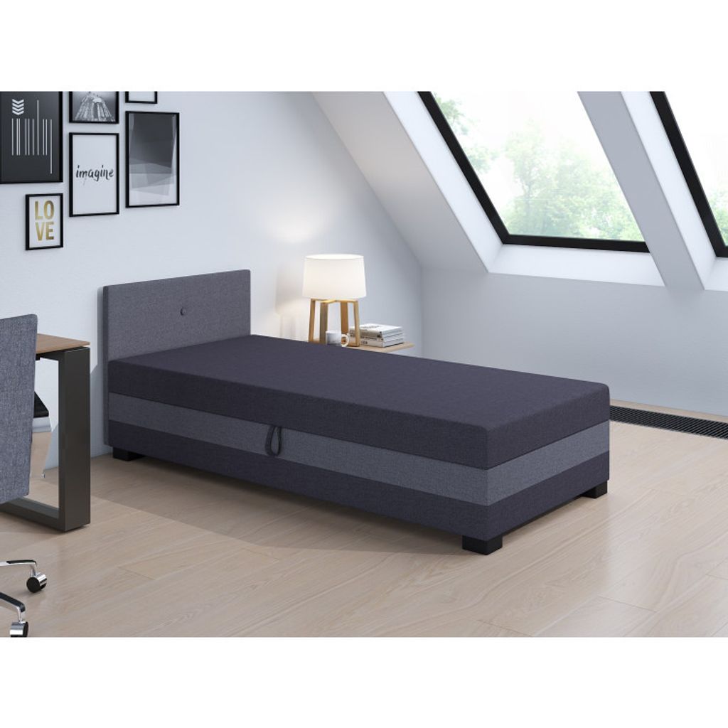 Einzelbett mit Polsterung 90x195 MIRRY 1 - Graphit/Grau