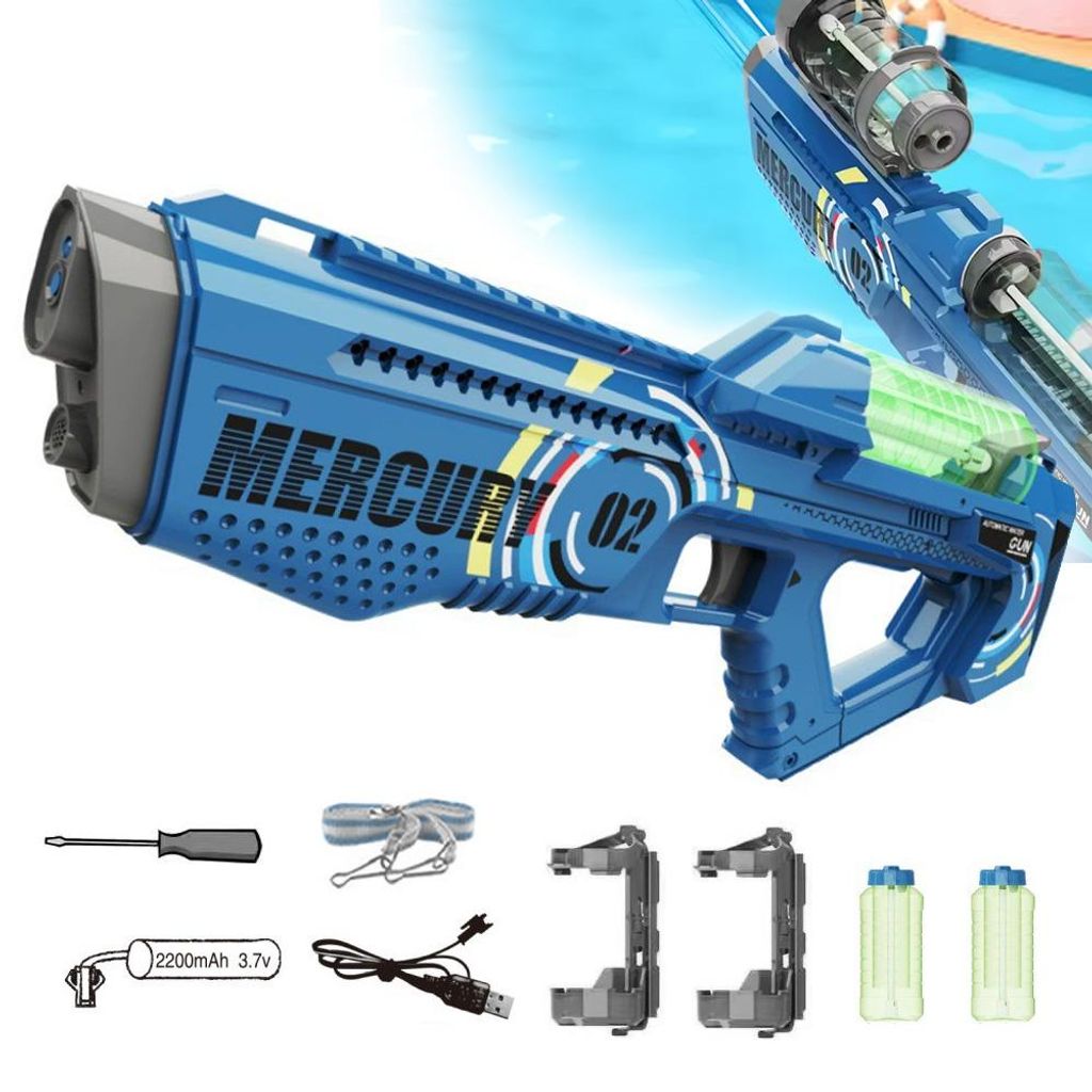 Elektrische Wasserpistole mit Licht für Kinder und Erwachsene, Wasserspritzpistole mit eingebautem 250 ml Wassertank x 3; Reichweite 10m, Saugpistole