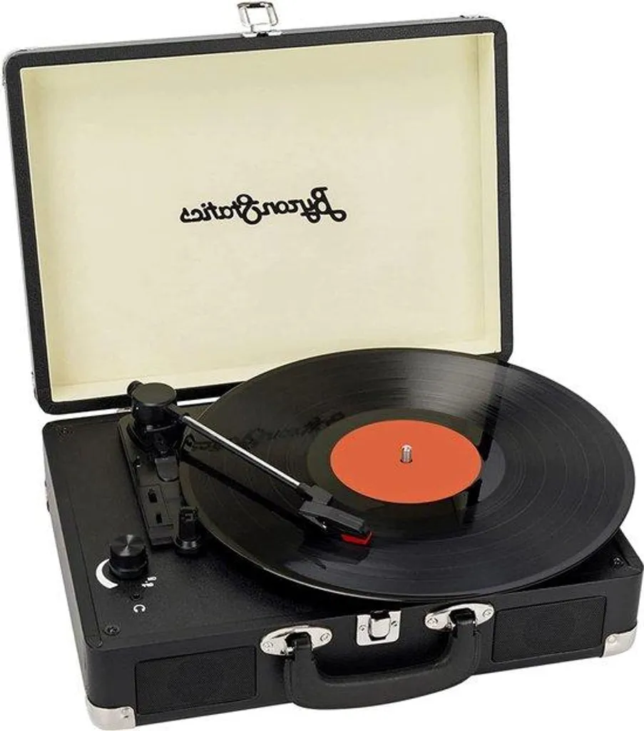 Tourne-disque 3 vitesses noir avec enceintes stéréo et arrêt auto