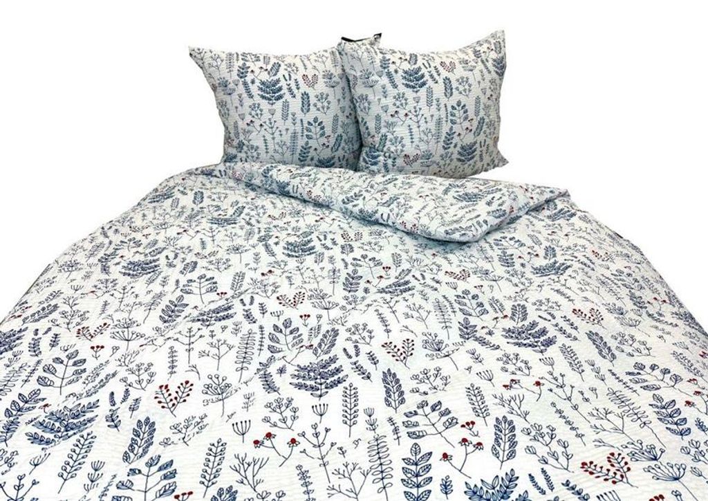 Bettwäsche, Waffelpiqué-Bettwäsche, bügelfrei, 100 % Baumwolle 160x200 2625 Dunkelblaue Blüten