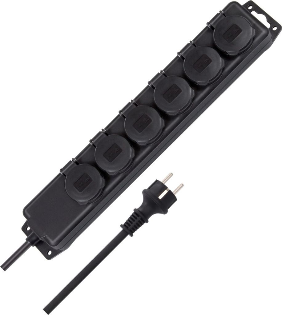 Brennenstuhl stekkerdoos, IP44, 6 stopcontacten, zwart, 2 Productafbeelding 