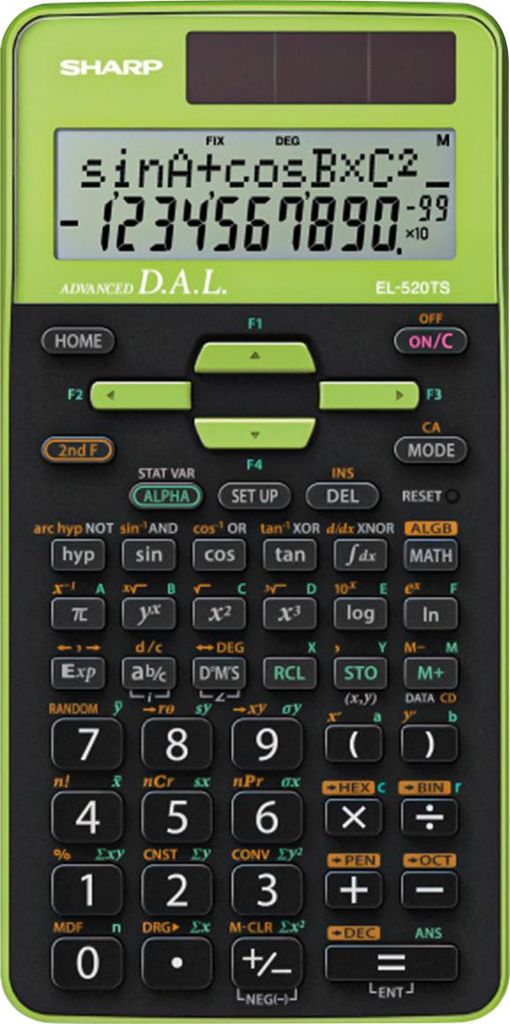 Sharp EL-520 TS wissenschaftlicher Schulrechner grün 420 Funktionen, Solar/Batterie