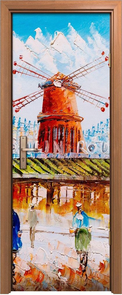 Türposter 70x200 cm Türaufkleber Türtapete Türfolie Klebefolie Windmühle Paris Stadt Menschen Straße