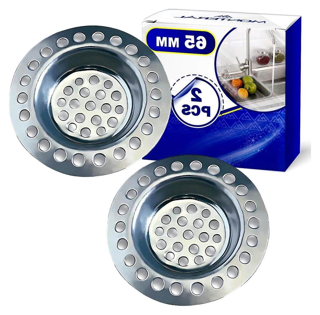 2 Stück Abflusssieb für Küchenspüle und Bad Ø 65 mm aus Edelstahl