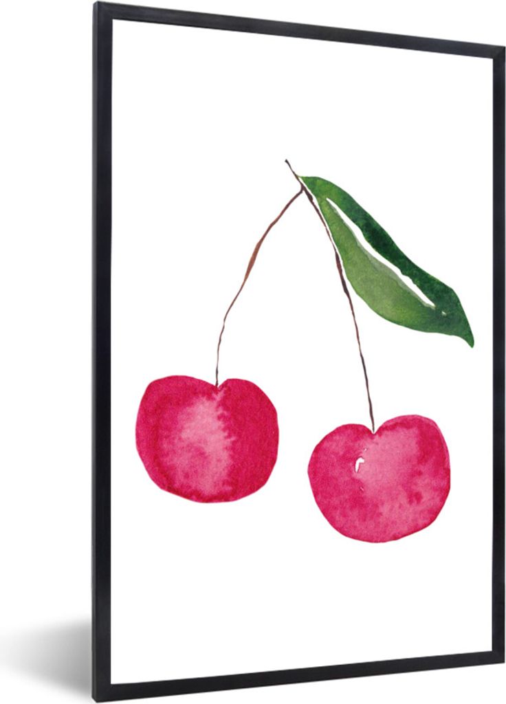 MuchoWow Gerahmtes Poster Kirschen - Obst - Weiß 20x30 cm - Poster mit Schwarzem Bilderrahmen Wandposter Rahmen Foto Bilder - Drucken - Bilder P...