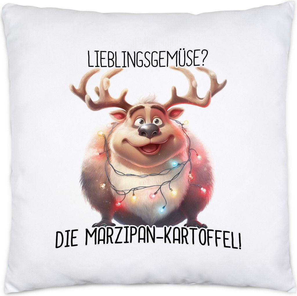Lieblingsgemüse Marzipankartoffel Lustiges Rentier Kissen Produktbild 