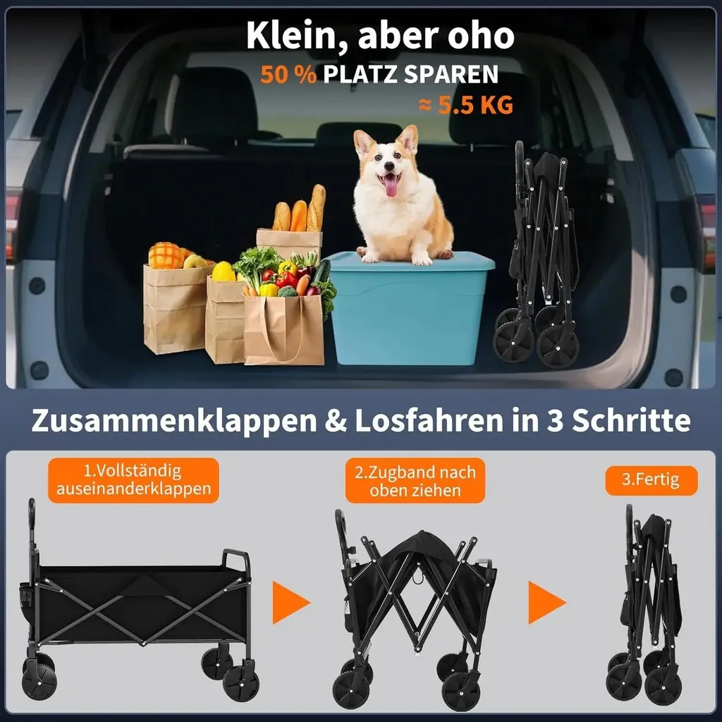 Chariot de plage pliable et léger 50L - Idéal camping et sorties été