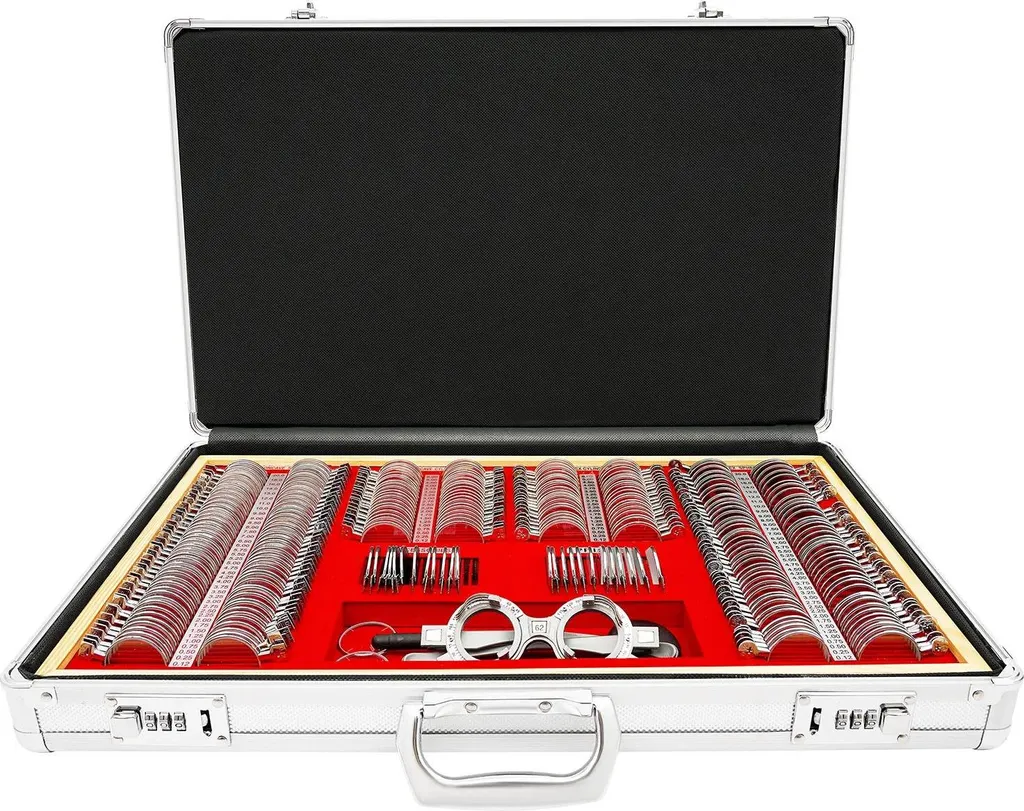Kit d'essai d'optométrie 266 pièces avec montures métalliques et coffret