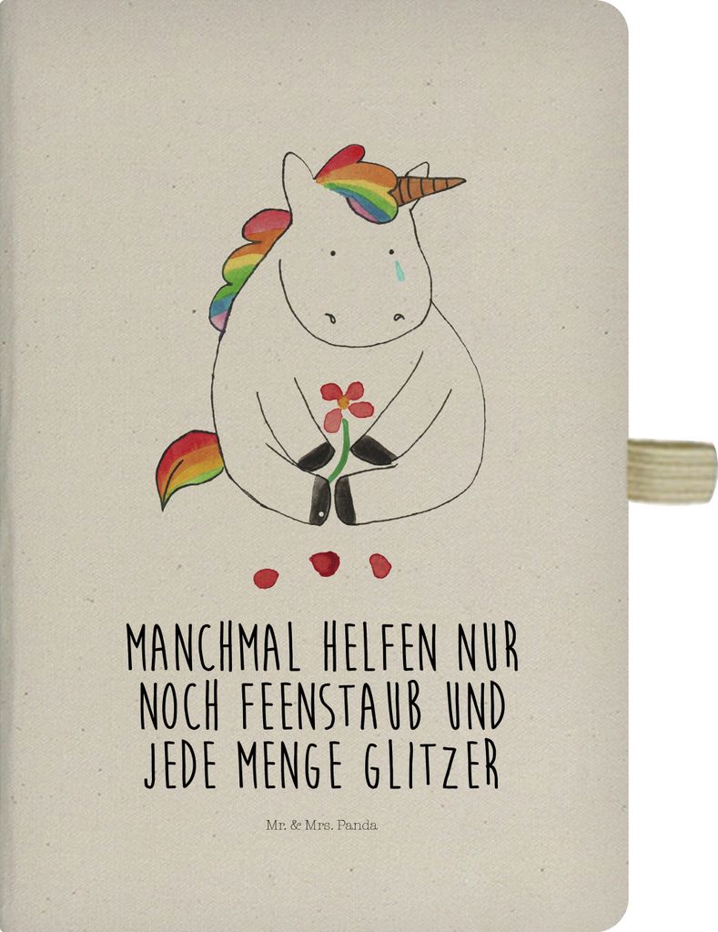 Mr. & Mrs. Panda Skizzenbuch A5 Einhorn Traurig - Transparent - Geschenk, Glitzer, Freunde, Trauer, Reisetagebuch, notizbuch, Blume, Unicorn, Kladd...