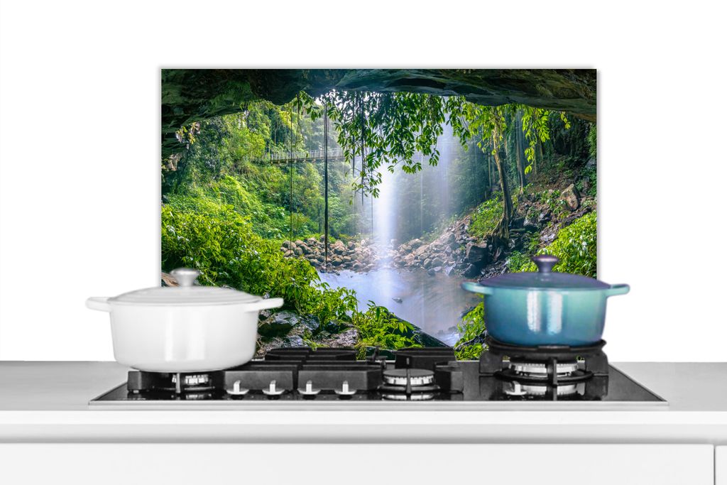 KitchenYeah Spritzschutz Küche - Küchenrückwand - Wandschutz für Herd und Spüle - Dschungel - Regenwald - Wasser - Wasserfall - Pflanzen 60x...