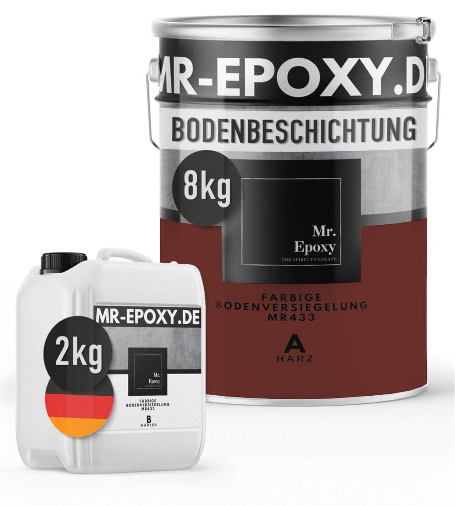 Mr. Epoxy Epoxidharz Bodenbeschichtung (10 kg, RAL 3009 Oxidrot) - 2K Betonfarbe für Garagen, Keller & Werkstatt Boden - Flüssigkunststoff Epoxid...