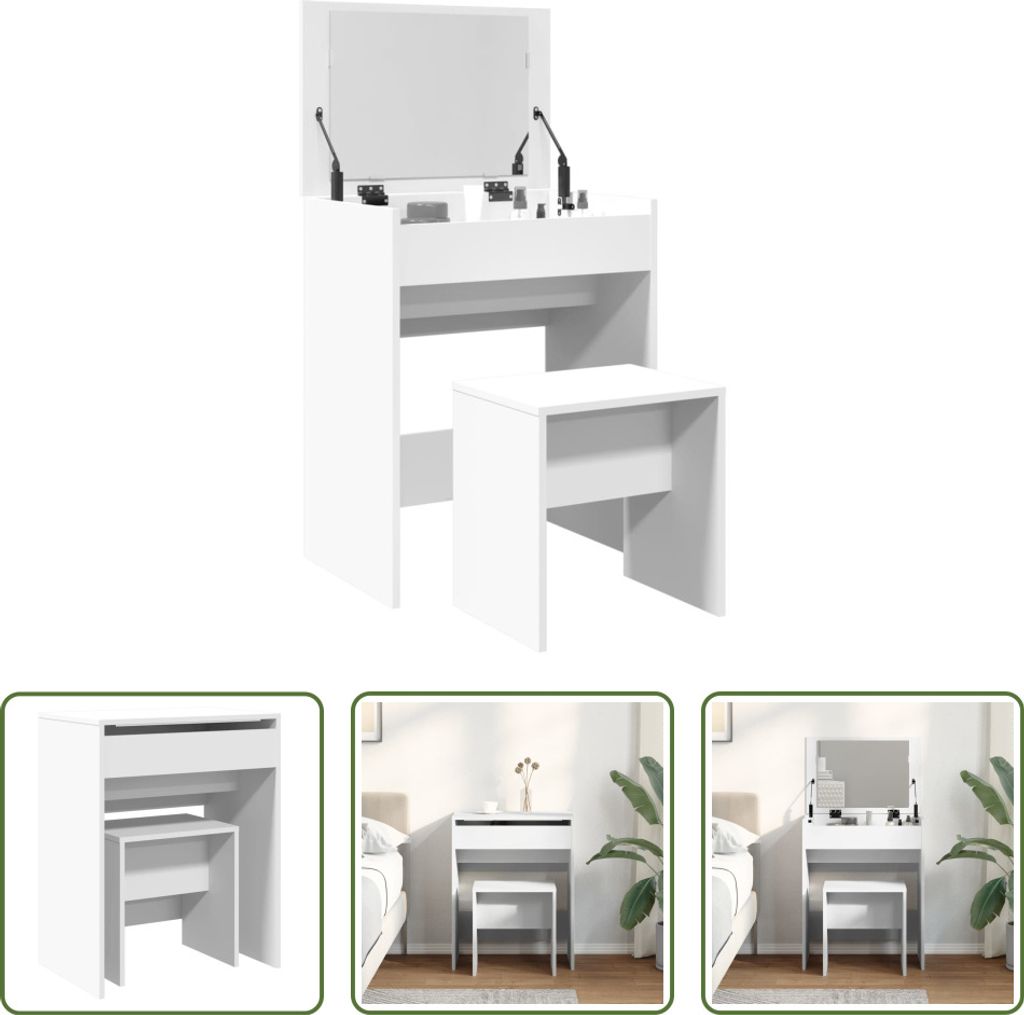 The Living Store Schminktisch mit Hocker Weiß 60x40x113,5 Produktbild 
