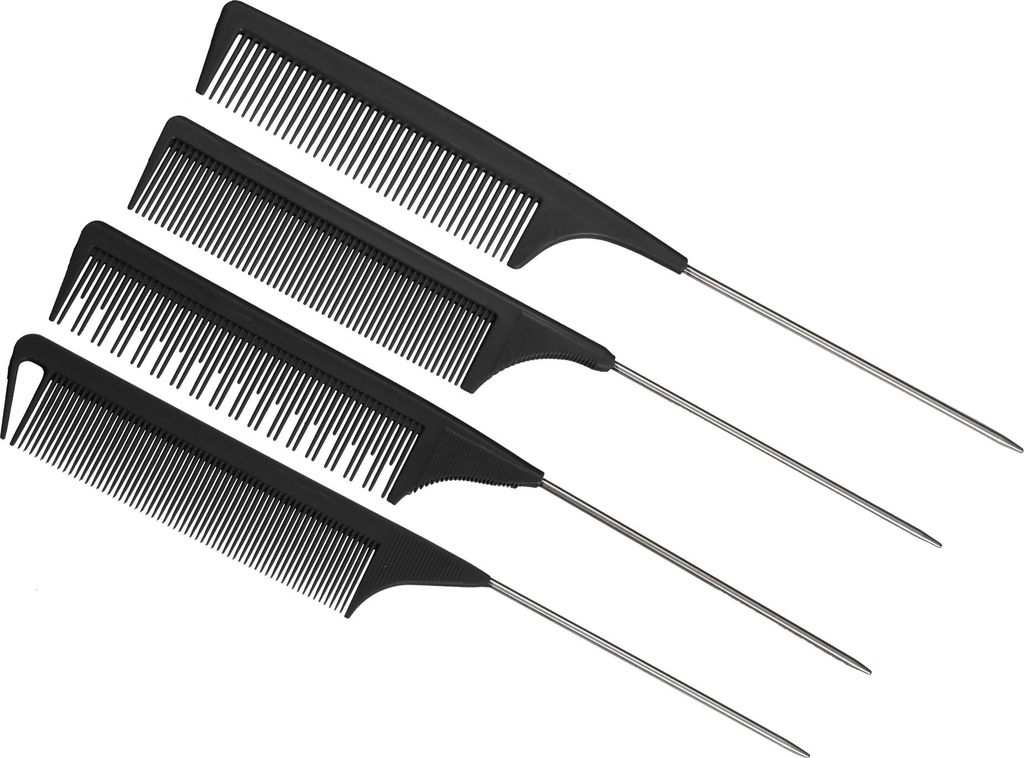 4 Stück Schwanzkamm für Heimgebrauch Styling Kamm Stahlgriff Haark?mme Schwarz