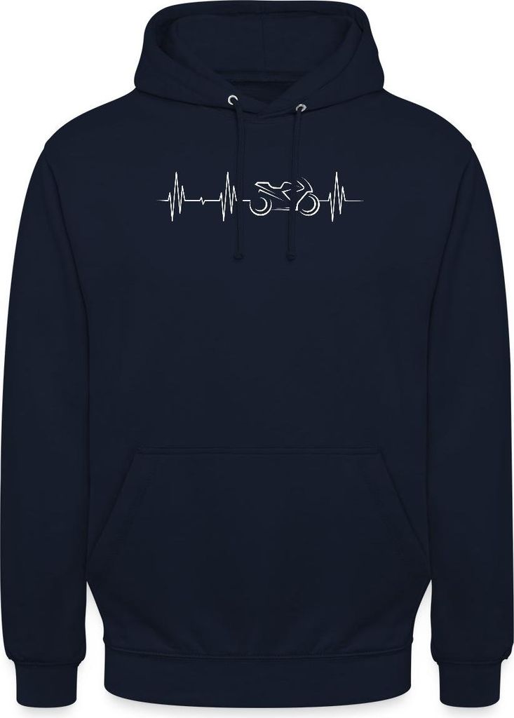 Spreadshirt Herzschlag Motorrad Biker EKG Geschenkidee Uni Hoodie, S, Navy