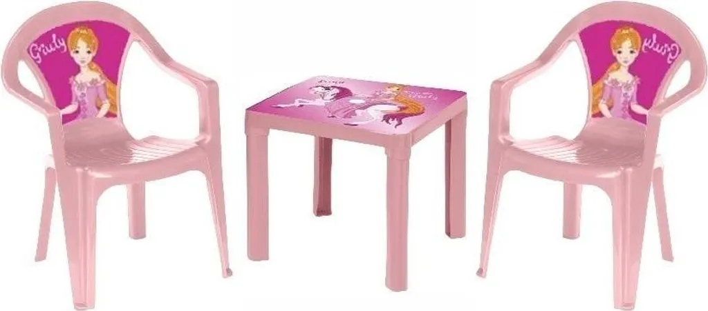 Table et deux chaises rose pastel : mobilier sûr et facile à nettoyer
