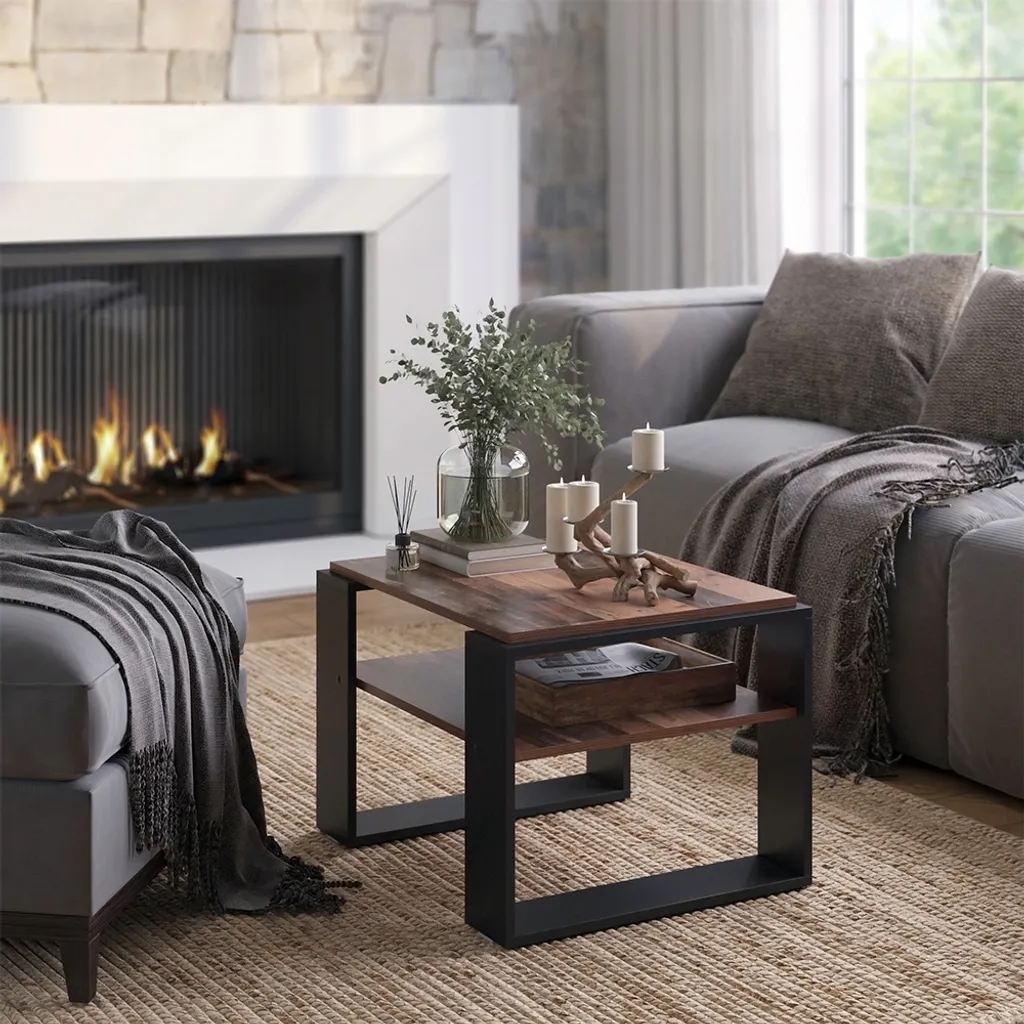 Vicco Tavolino da salotto Helm, 65.6 x 55,8 cm con ripiano, Legno antico/Nero