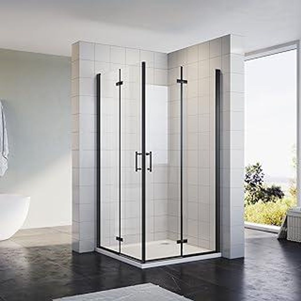 Sonni Eckeinstieg Duschkabine 80x80 cm Schwarzes Dusche Falttür 180o Duschwand Duschabtrennung Nano 6mm Glas Faltdusche Höhe 195 cm Drehfalttür