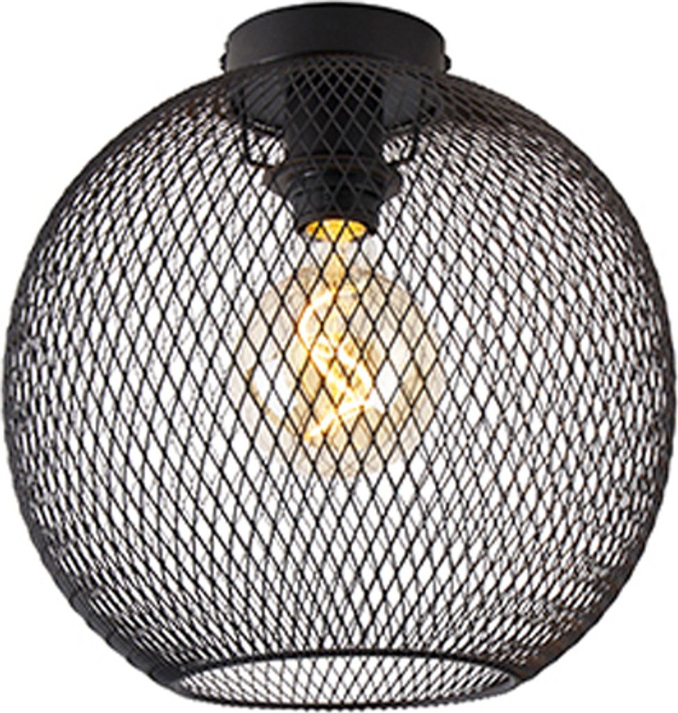 QAZQA - Moderne Deckenleuchte I Deckenlampe I Lampe I Leuchte schwarz 30 cm - Mesh Ball I Wohnzimmer I Schlafzimmer - Stahl Rund - LED geeignet E27