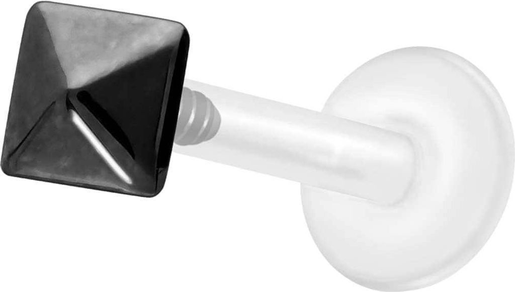 Ohrpiercing, Nasenpiercing PTFE Labret mit Innengewinde + Titan-Aufsatz PYRAMIDE Schwarz Stablänge: 9mm | Stabstärke: 1,2mm