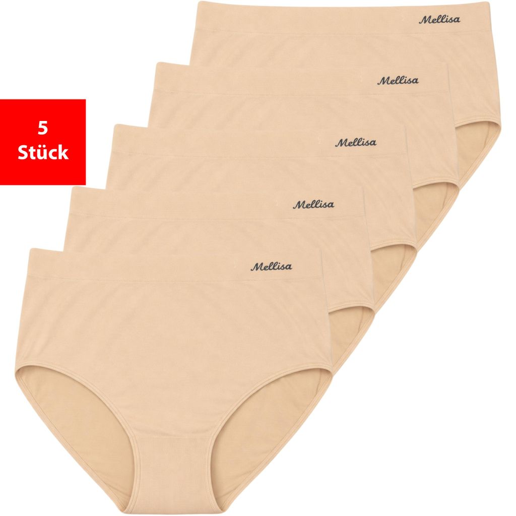 Taillenslip Damen Slips 5er-10er Pack Pantys Unterwäsche Microfaser elastisch - Beige 2XL 5er Pack