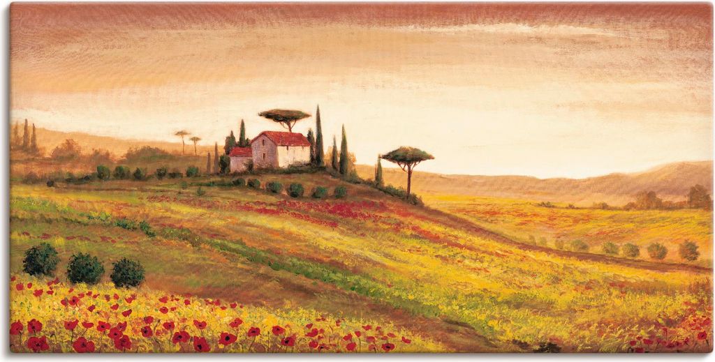 ARTland Leinwandbild Toskanalandschaft mit Mohnblumen Größe: 150x75 cm