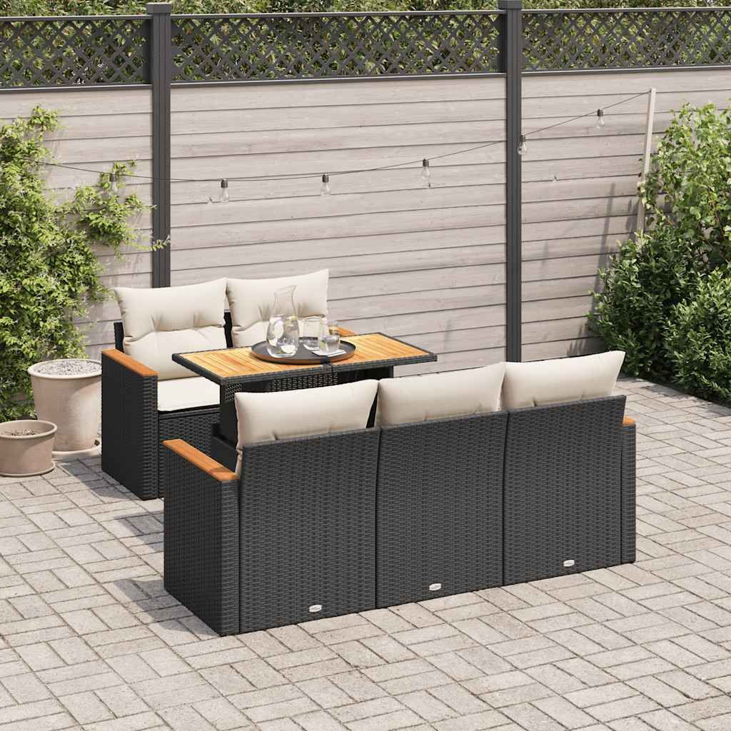 "2026 Promotion" 6-tlg. Garten-Sofagarnitur/Terrassenmöbel - mit Kissen - Schwarz Poly Rattan - Gartenmöbelset CC18322