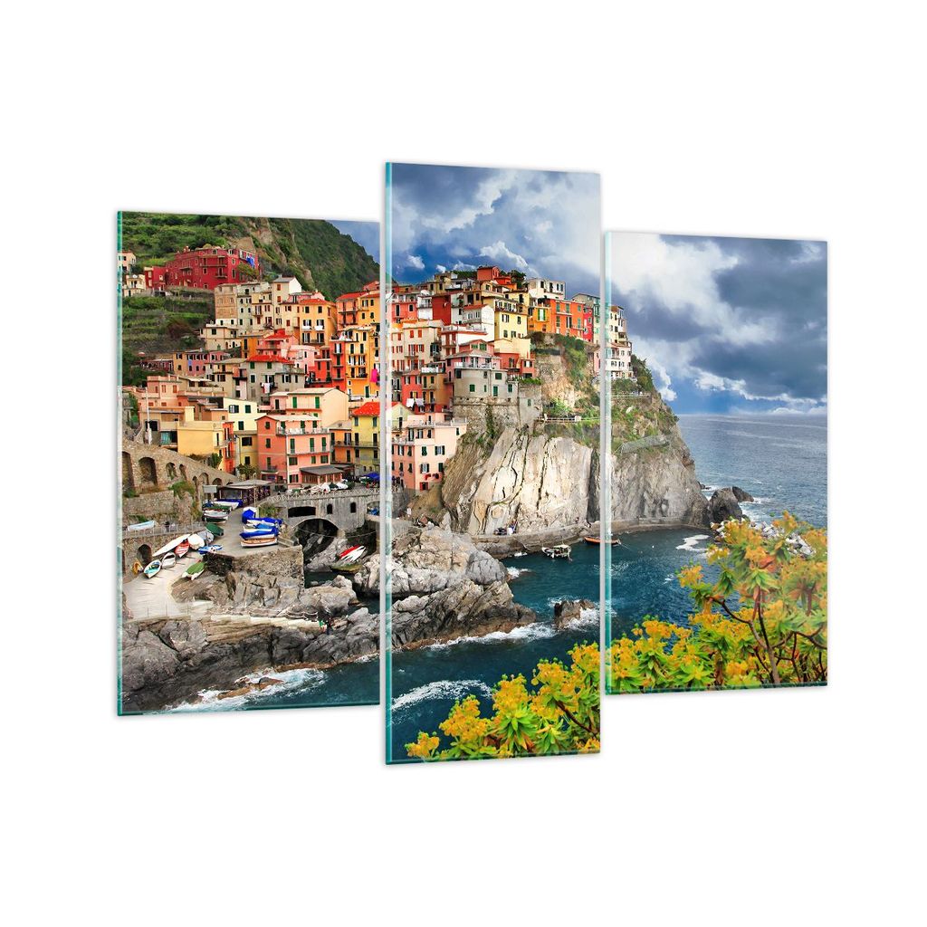 Bilder auf glas - Italien küste felsen landschaft - 130x100cm - Glasbilder - Wandbilder - Kunstdruck - Wanddekoration aus Glas - Glas Bilder - Wan...