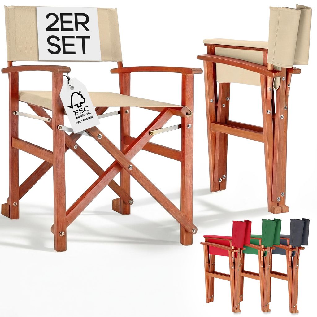 CASARIA® Sedie da Regista x2 Pieghevole Legno di Eucalipto Immagine del prodotto 