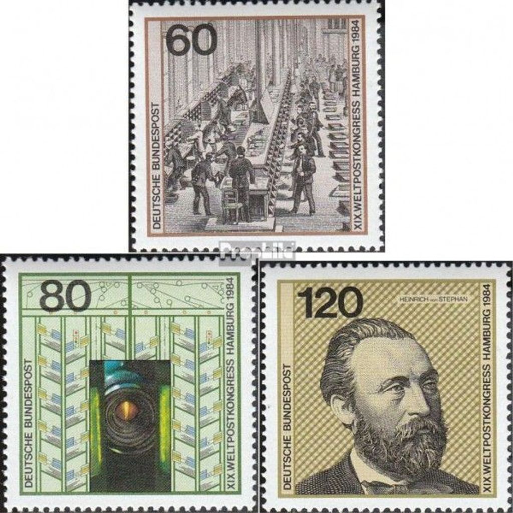 Briefmarken BRD (BR.Deutschland) 1984 Mi 1215-1217 (kompl.Ausgabe) postfrisch Weltpostkongreß / Bl.19