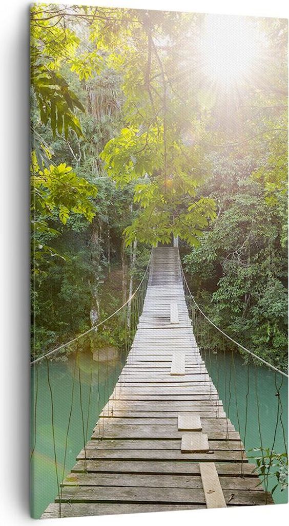 Bild auf Leinwand - Leinwandbild - Einteilig - Brücke Seil Dschungel - 45x80cm - Wand Bild - Wanddeko - Wandbilder - Leinwanddruck - Bilder - Wand...
