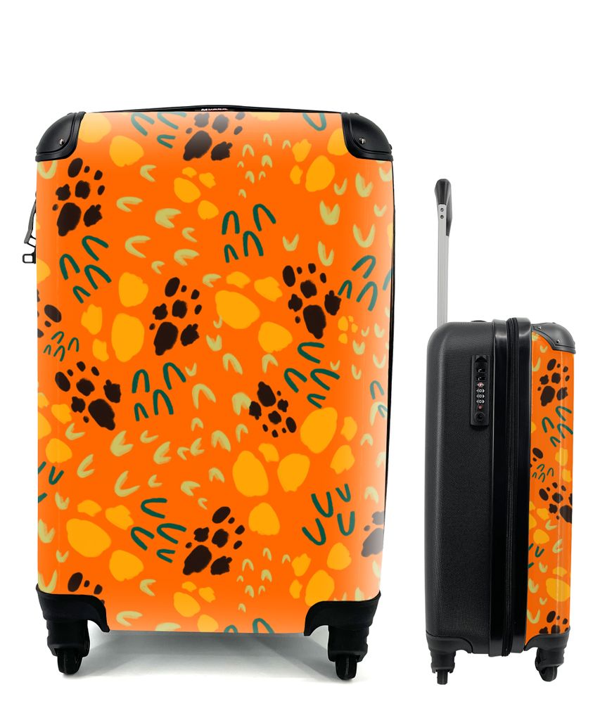 MuchoWow Koffer Handgepäck Trolley Rollkoffer Kleine Reisekoffer mit 4 Rollen - Orange - Sporen - Muster - Cabin Size < 55x40x23 cm & 55x40x20 c...