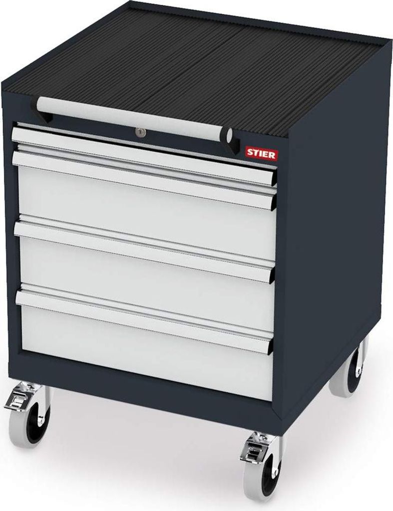 STIER Mobiler Schubladenschrank mit 4 Schubladen BxTxH 600x575x790 mm anthrazitgrau/lichtgrau, RAL 7016 / RAL 7035