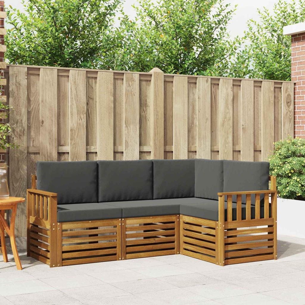 "im Sonderangebot"Sofagarnitur - CLORIS - Balkonmöbe/Sitzgruppe - 4 pcs - Moderne Design - Natur und Anthrazit Massivholz Akazie - Gartensofas Pro...
