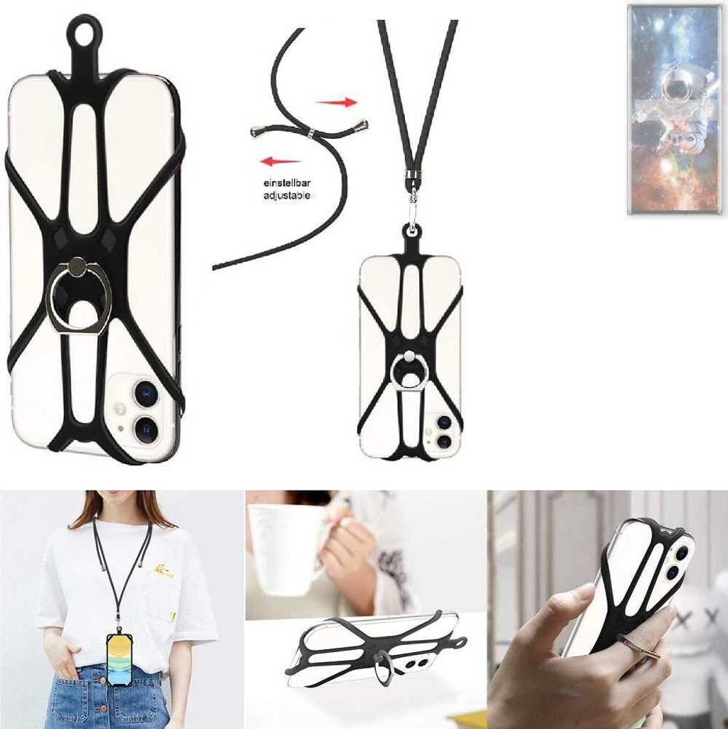 K-S-Trade 3in1 Handykette Handyband Handykordel Halsband Smartphone-Ring Handy-Ring kompatibel mit ZTE Axon 50 Ultra Fingerhalterung Handyring