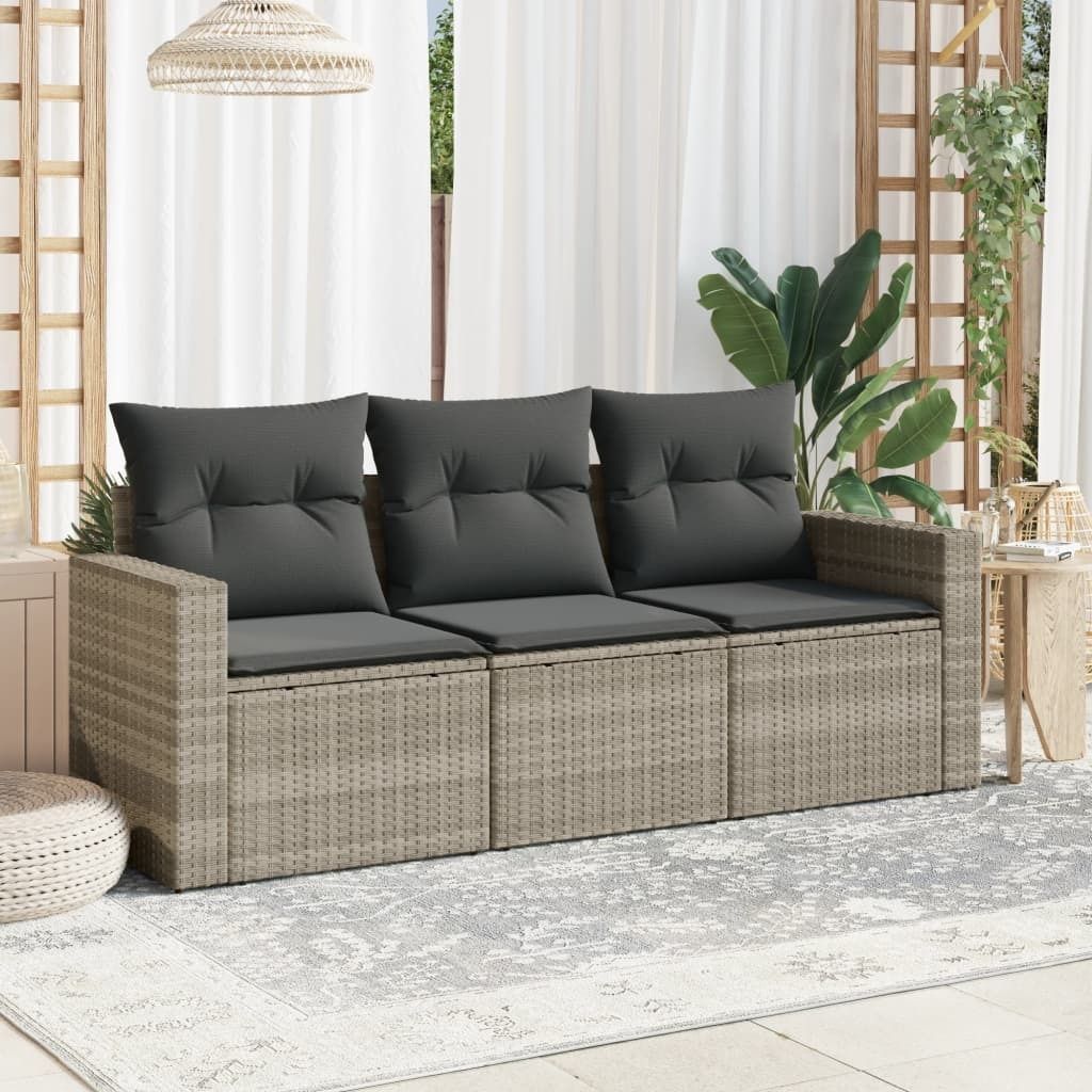 Maison Exclusive - 3-tlg. Garten-Sofagarnitur mit Kissen Hellgrau Poly Rattan