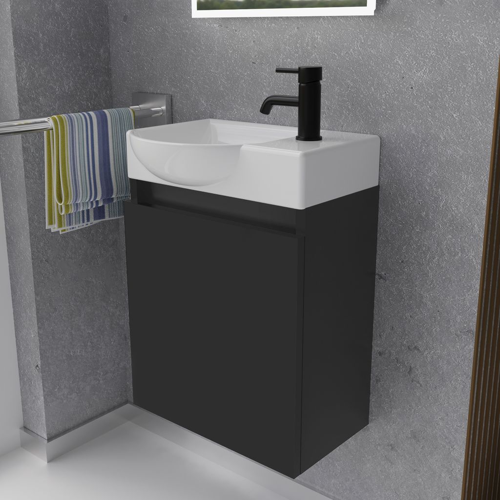 Alpenberger Gäste WC Waschbecken mit Unterschrank | Kleines Badmöbel 45 cm Breit | Waschtisch mit Waschbeckenunterschrank